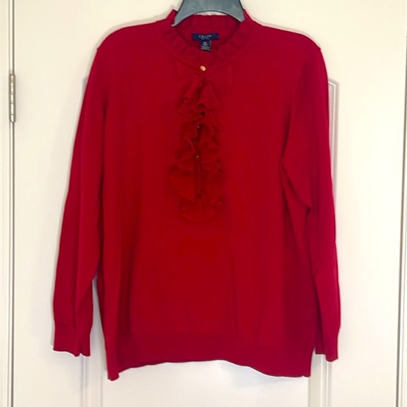Chaps Red Ruffle Front Button Up Pullover Knit Sweater Size 2X - Picture 1 of 5
